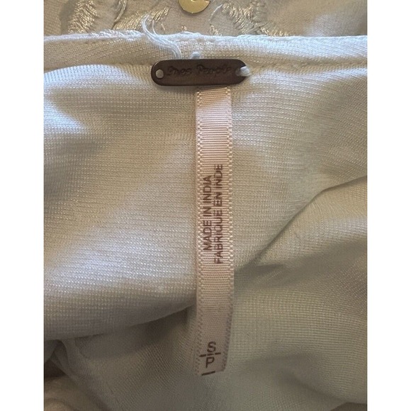 FREE PEOPLE Womens Bodycon Dress Cream Floral Embroidered Gold Sequins Sz S - Picture 4 of 5